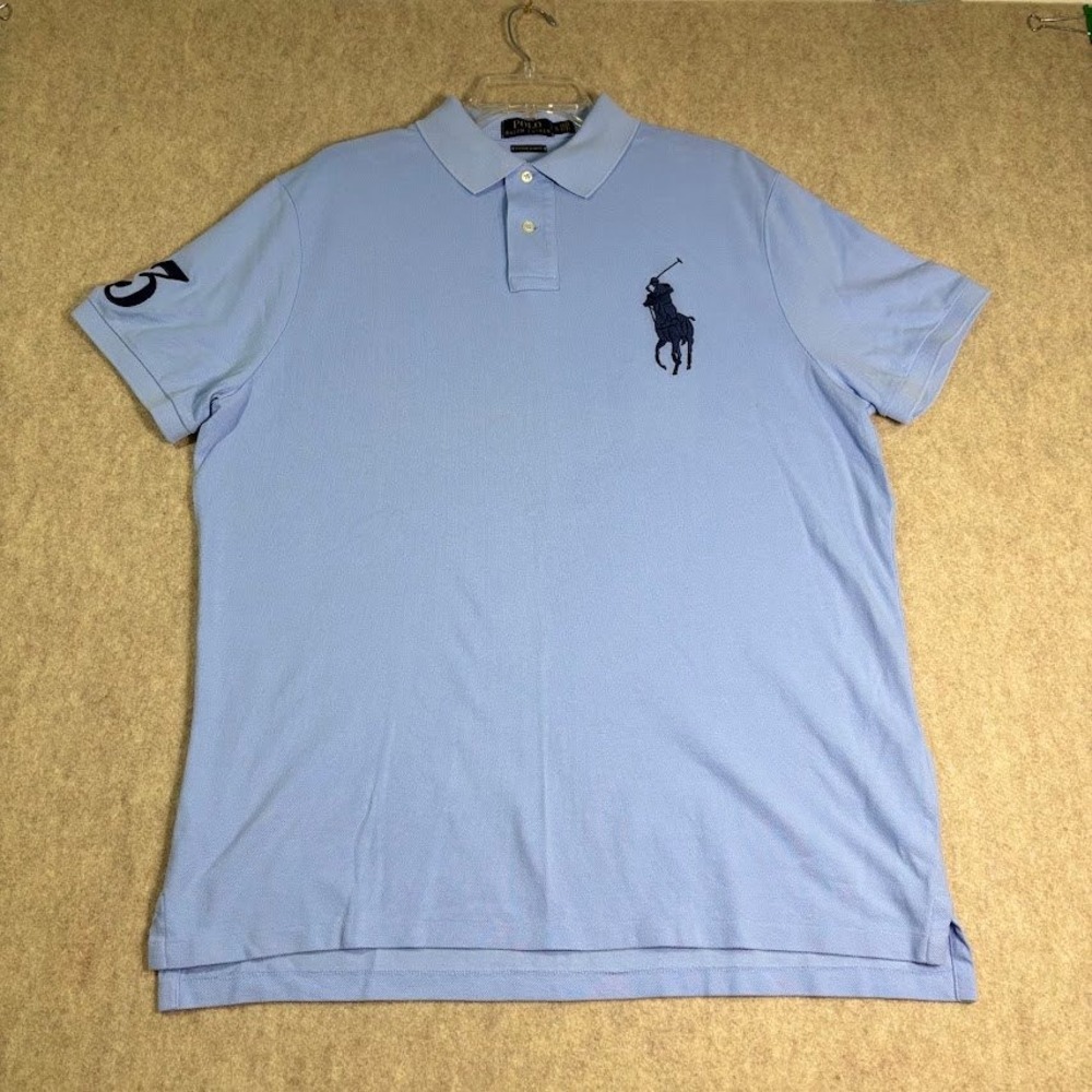 Polo Ralph Lauren Shirt Mens XL Blue Cotton Big Pony Custom Slim Fit Polo Preppy